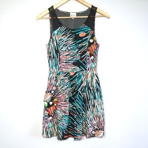 Kopa Mesh Shoulder Fit & Flare Patterned Dress